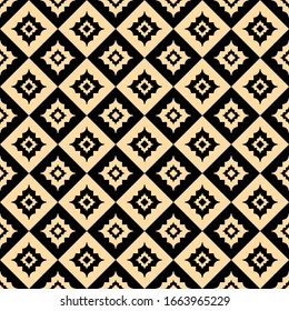 Seamless vector pattern in traditional Arab style. Pattern from crosses. Abstract ornament. Gold and black rhomb. Endless texture for textile design. Vector color background.