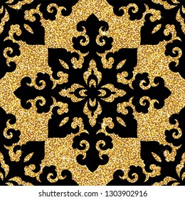 Seamless vector pattern. Traditional asian ornamental motive. Seamless background from a floral oriental golden ornament, fashionable modern wallpaper or textile. Elegant luxury tiled design.