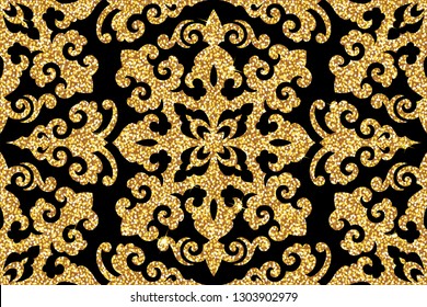 Seamless vector pattern. Traditional asian ornamental motive. Seamless background from a floral oriental golden ornament, fashionable modern wallpaper or textile. Elegant luxury tiled design.