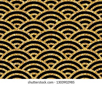 Seamless vector pattern. Traditional asian ornamental motive. Seamless background from a floral oriental golden ornament, fashionable modern wallpaper or textile. Elegant luxury tiled design.