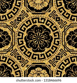 Seamless vector pattern. Traditional asian ornamental motive. Seamless background from a floral oriental golden ornament, fashionable modern wallpaper or textile. Elegant luxury tiled design.