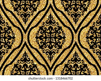 Seamless vector pattern. Traditional asian ornamental motive. Seamless background from a floral oriental golden ornament, fashionable modern wallpaper or textile. Elegant luxury tiled design.
