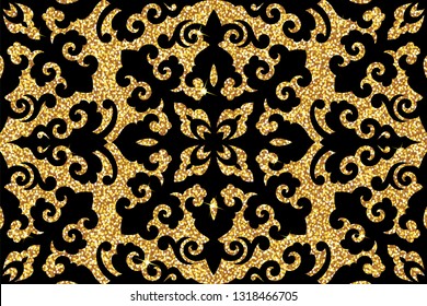 Seamless vector pattern. Traditional asian ornamental motive. Seamless background from a floral oriental golden ornament, fashionable modern wallpaper or textile. Elegant luxury tiled design.