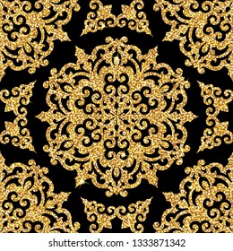Seamless vector pattern. Traditional asian ornamental motive. Seamless background from a floral oriental golden ornament, fashionable modern wallpaper or textile. Elegant luxury tiled design.