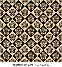 Seamless vector pattern in traditional Asian style. Stylized cherry blossom in a rhombus. Japanese symbol of purity and devotion. Sakura. Vector color background. 