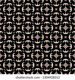 Seamless vector pattern in traditional east style. Japanese stylized symbol. Arab ornament on a black background. Abstract ornament. Endless texture for textile design. Vector color background.