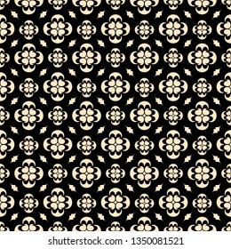 Seamless vector pattern in traditional east style. Japanese stylized flower symbol. Arab abstract ornament on a black background. Endless texture for textile design. Vector color backdrop.