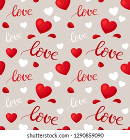 Seamless vector pattern of traditional elements of Valentine's Day in cartoon style. Valentine's Day ornament for background.