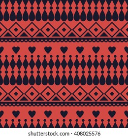 Seamless vector pattern.  Traditional ethno background in red colors. Series of National, Folk, Ethnic and Traditional Seamless Patterns.
