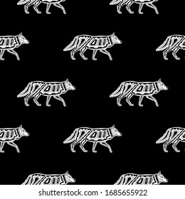 Seamless vector pattern with traditional folk motif with wolf and ornament, monohrom vector.Perfect for wrapping paper, wallpaper,repeating elements,vintage design, notebook cover,fabric