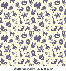 Seamless vector pattern with traditional Halloween symbols