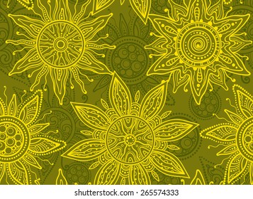 Seamless  vector pattern with traditional indian ornament of the suns
