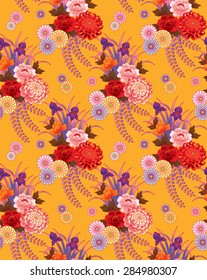 Seamless vector pattern. Traditional japanese flower motif. 