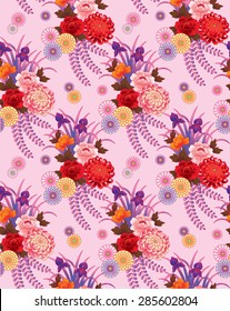 Seamless vector pattern. Traditional japanese flower motif. 