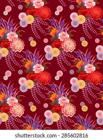 Seamless vector pattern. Traditional japanese flower motif. 