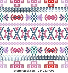 Seamless vector pattern with traditional Mexican Teenek Huastek embroidery symbols
