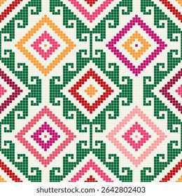 Seamless vector pattern with traditional Mexican Teenek Huastek embroidery symbols