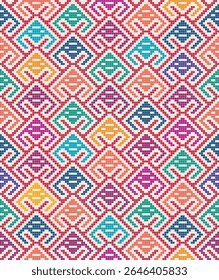 Seamless vector pattern with traditional Mexican Teenek Huastek embroidery symbols