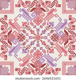 Seamless vector pattern with traditional Mexican Teenek Huastek embroidery symbols
