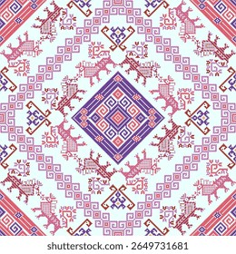 Seamless vector pattern with traditional Mexican Teenek Huastek embroidery symbols