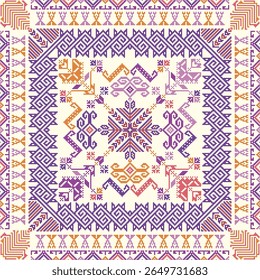 Seamless vector pattern with traditional Mexican Teenek Huastek embroidery symbols
