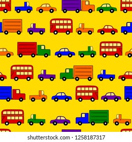 Seamless Vector Pattern of Traffic in Bright Primary Colors