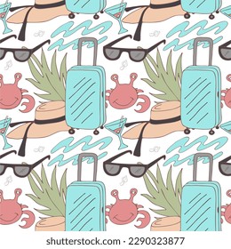 Seamless vector pattern travel, summer, vacation, sea, beach