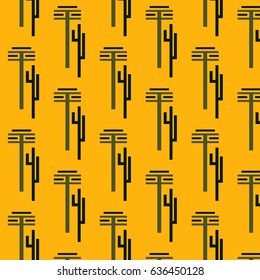 Seamless vector pattern with tree and cactus on the yellow background