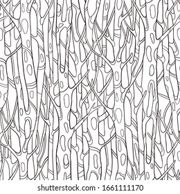 Seamless vector pattern with tree trunks  and brunch in doodle style. Coloring book page for adults, joy to order children and adult colorist.