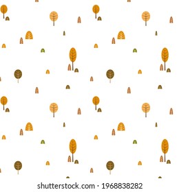 Seamless vector pattern with trees and bushes. The forest pattern is suitable for packaging, wallpaper, dyeing children's parties and rooms, poster, fabric.