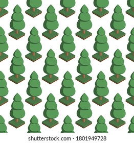 Seamless vector pattern in trees isometric. Forest on a white background eps