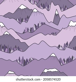 Seamless vector pattern with trees and mountains