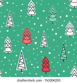 Seamless vector pattern with trees and snow. Great for wrapping paper, wallpaper, web page background, fabric, scrapbooking.