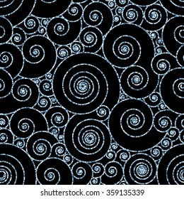 Seamless vector pattern with a trendy glitter design. Round silver glitter. Vector illustration. Ornament with silver glitter waves and spirals