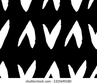 seamless vector pattern with triangle, check mark white on black. Hand drawn. Vector Texture of print for clothe bags, towels, fabric, textile, website, card background, wrapping paper, wallpaper.