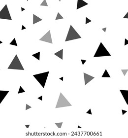 Seamless vector pattern with triangle symbols, creating a creative monochrome background with rotated elements. Vector illustration on white background