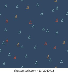 Seamless vector pattern with triangles in blue, yellow and red colors. Creative hand drawn textures. Vector illustration