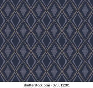Seamless vector pattern from tribal african ornament of blue, lilac and beige colors. Graphical hand drawn background. Vector illustration