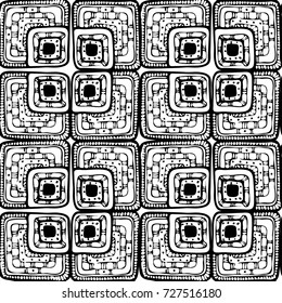 Seamless vector pattern in tribal style. Ethnic background with doodle elements, tile. Abstract geometric art print. Aztec vector background. Cloth design, fabric, textile. Hand drawn design.