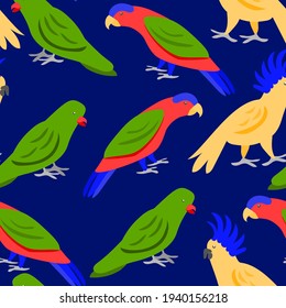 Seamless vector pattern with tropic parrots for clothes, sets of bed-linen, textile, etc