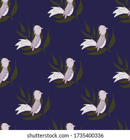 Seamless vector pattern of tropical fairy bird and parrot with leaves on a   white background.  tropical birds in vintage.Design for fabric, textile, weddings, packaging, flower shop, website.