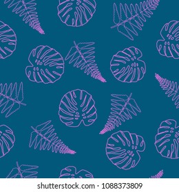Seamless vector pattern with tropical foliage leaves.Leaves monstera background for print.