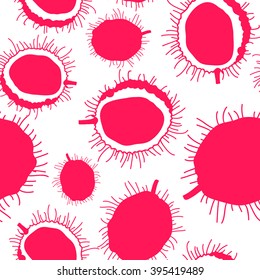 Seamless vector pattern of tropical fruit rambutan on white background.