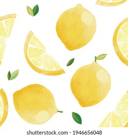 Seamless vector pattern with tropical fruits bright illustration floral lemon lime citrus yellow