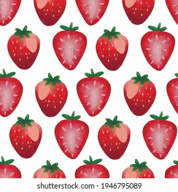 Seamless vector pattern with tropical fruits bright illustration floral strawberry berry red