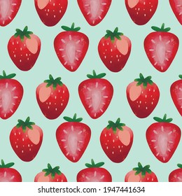 Seamless vector pattern with tropical fruits bright illustration floral strawberry berry red