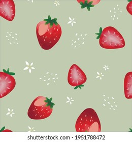 Patrón vectorial sin foco con frutos tropicales ilustración brillante fresa floral berry rojo