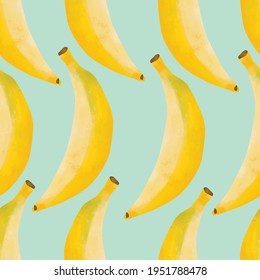 Seamless vector pattern with tropical fruits bright illustration floral bananas yellow