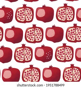 Seamless vector pattern with tropical fruits bright illustration floral pomegranate