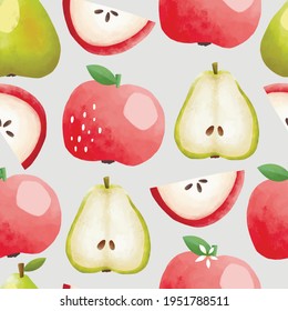 Seamless vector pattern with tropical fruits bright illustration floral apple pear